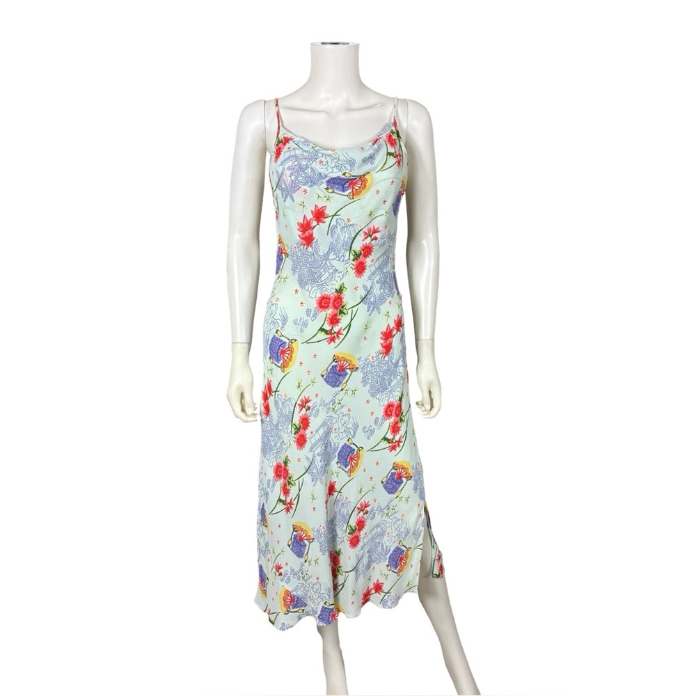 Nostalgia Vintage 90s Asian Print Cowl Neck Dress